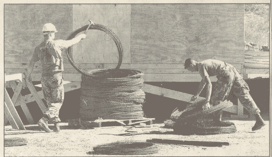 specialized teams of double-jointed workers use miles of concertina wire in the construction of a single concertina, which can take many years